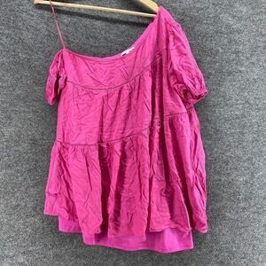 5/$45 BaeVely Blouse Women M Medium Pink One Shoulder Shrt Sleeve Rayon Lined
